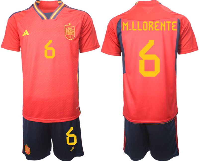 Men 2022 World Cup National Team Spain home red #6 Soccer Jerseys